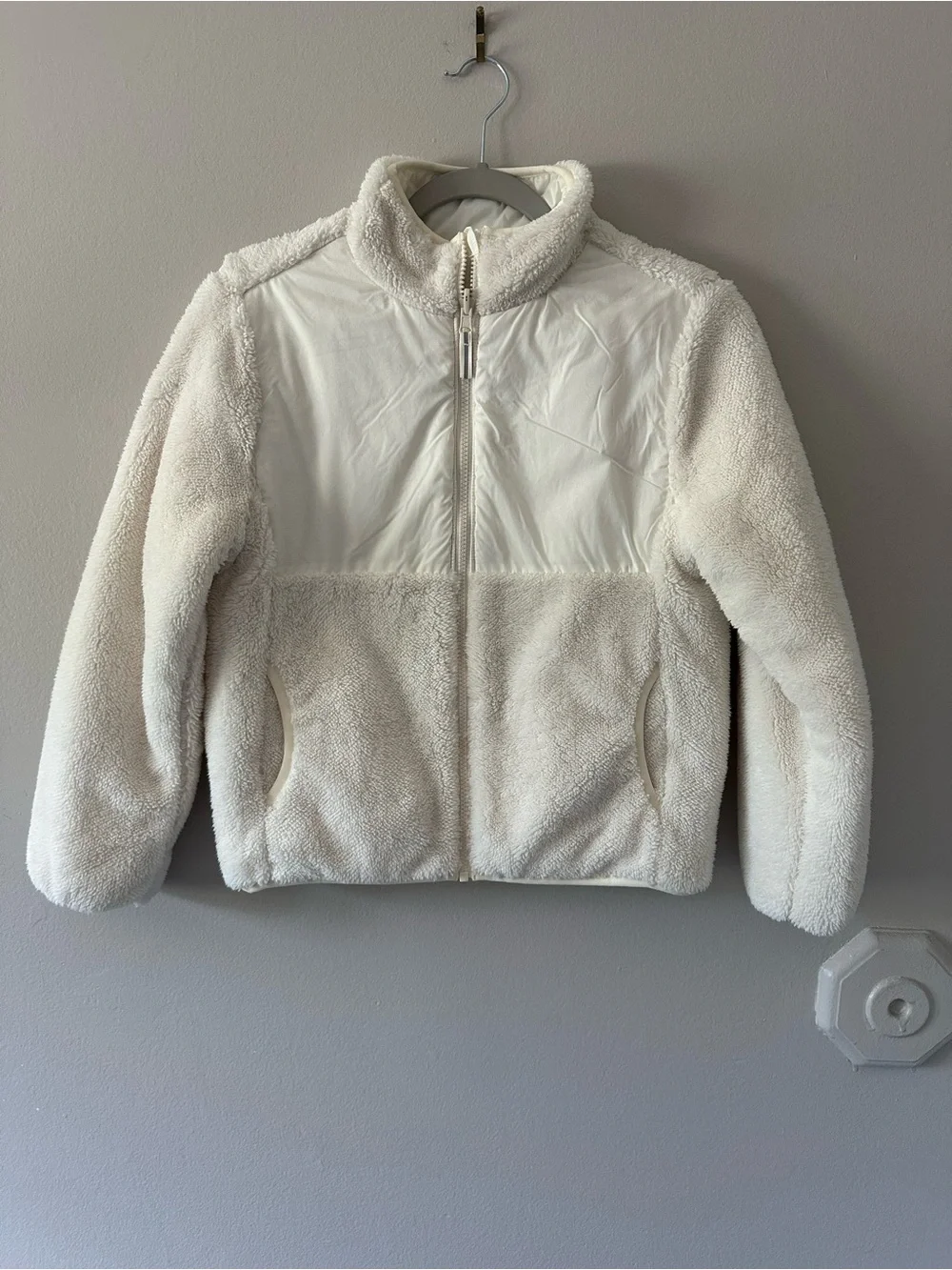 Cozy Sherpa Zip-Up Jacket in Cream-Size 12/14